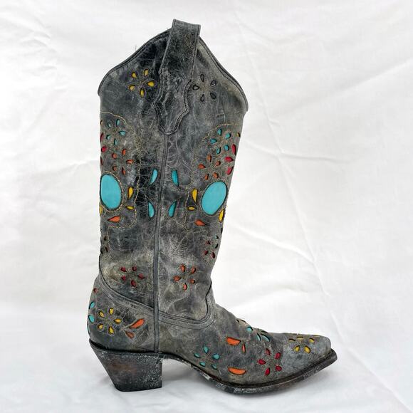 Corral Sugar Skull Cowboy Western Boot Dark Gray Distressed Leather R2475 Size 6 - Picture 3 of 15